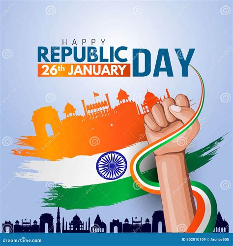 Happy Republic Day India 26th January Blue Color Background Stock