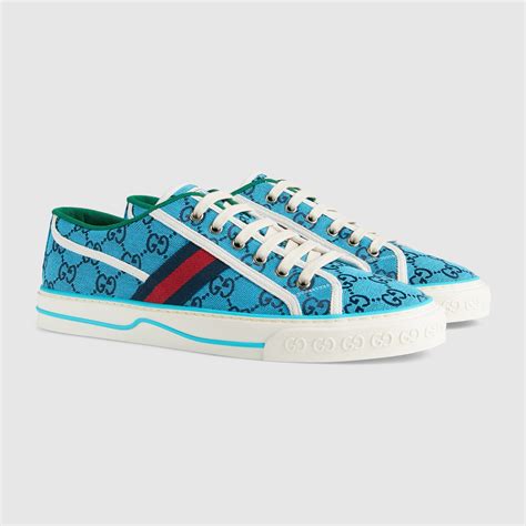 Mens Gucci Tennis 1977 Gg Multicolour Sneaker In Light Blue And Blue