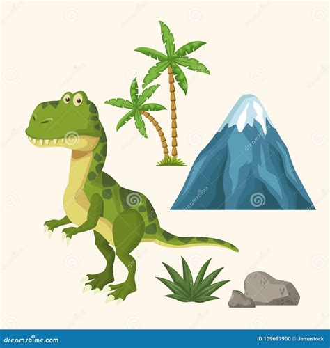 Desenhos Animados Dos Elementos Dos Dinossauros Ilustra O Do Vetor