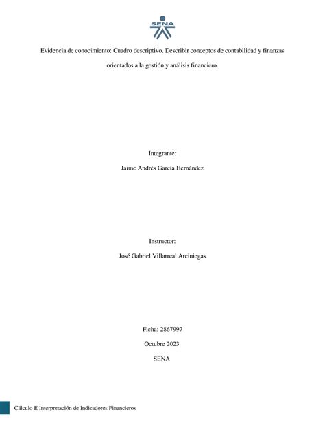 Evidencia Cuadro Descriptivo De Los Indicadores Financieros Evidencia