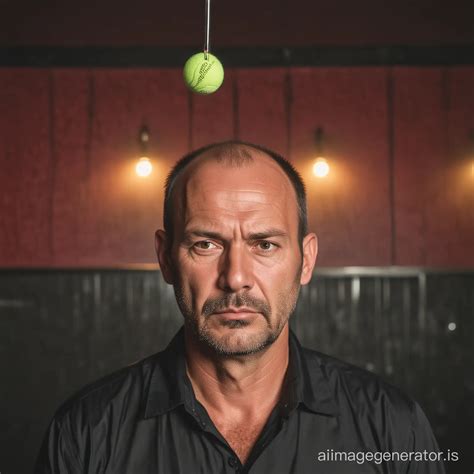 Discontent Bald Man Amidst Tennis Chaos In Bangkok Sex Club AI Image Generator