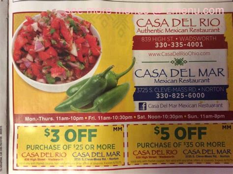 Menu at Casa Del Mar Mexican Restaurant, Norton, S Cleveland Massillon Rd