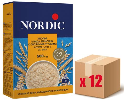 Nordic Хлопья 4 вида зерновых с овсяными отрубями, 500г х 12шт - купить ...