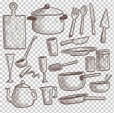 Table Kitchen Utensil Drawing Kitchenware PNG Black And White