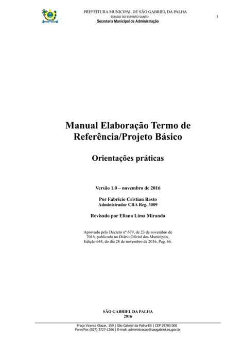 Manual Elabora O Termo De Refer Ncia Projeto B Sico Pdf