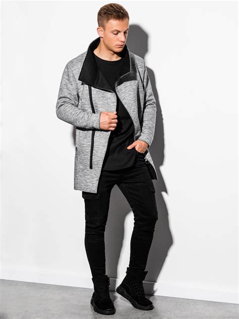Płaszcz męski wiosenny C442 - szary | MODONE wholesale - Clothing For Men