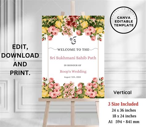 Editable Sukhmani Sahib Path Welcome Sign Canva Template Akhand Path