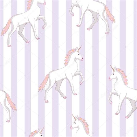 Unicorn Seamless Pattern Unicorns With Rainbow Mane And Horn On Flat Purple