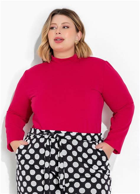 Blusa Pink Em Malha Anarruga Plus Size Marguerite