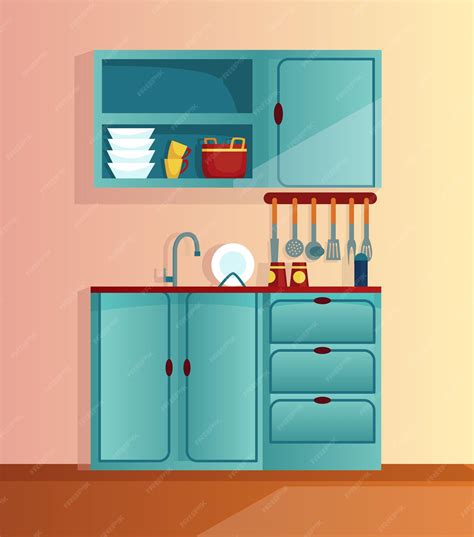 Premium Vector Kitchen Interior Cartoon Vector Illustration Home