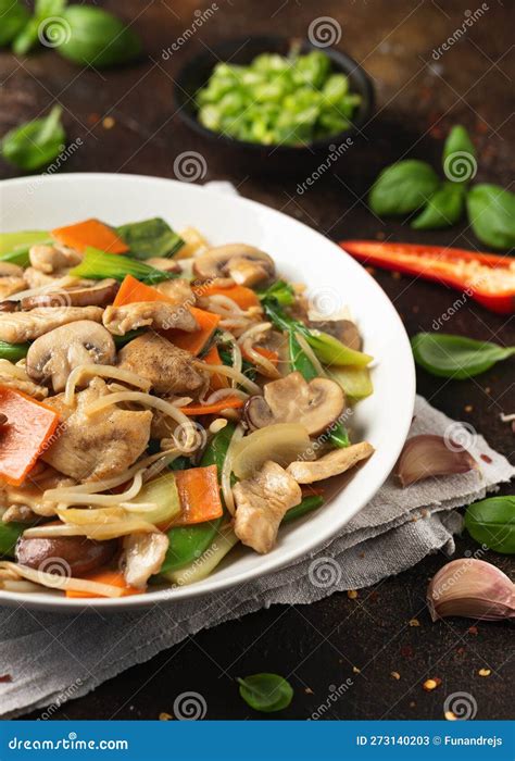 Chicken Chop Suey in White Plate. Take Away Food Stock Image - Image of ...