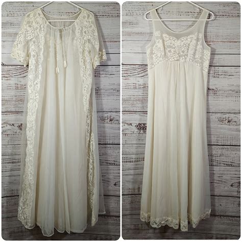 Vintage Lingerie Set Vintage Chiffon Nightgown S S Peignoir Set Vintage Long