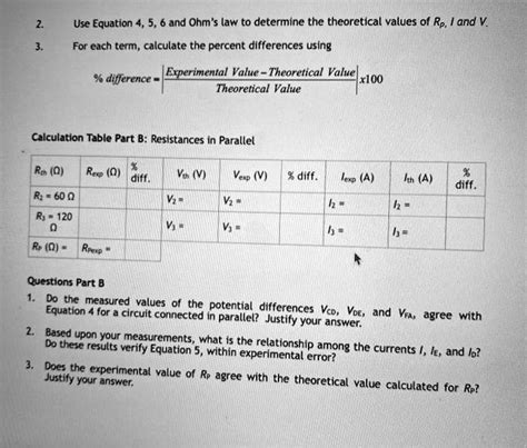 Solved Use Equation 4 5 6 And Ohm S Law To Determine The Theoretical Values Of Rp And V For