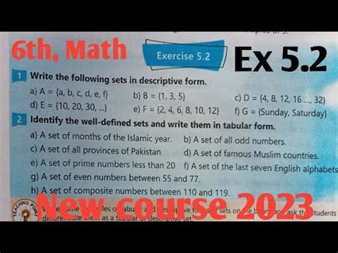 Class 6th Math Exercise 5 2 Kpk And PTB New Course 2023 Ex 5 2 Maths 6