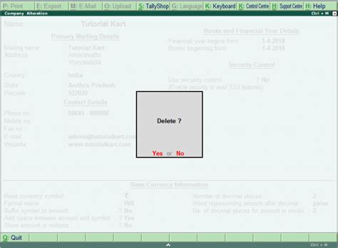 How To Alter Delete Shut Company In Tally