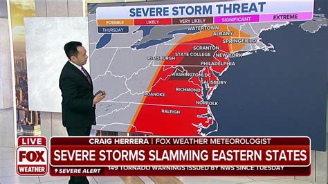 Severe Storms With Damaging Winds A Few Tornadoes Shift To The East