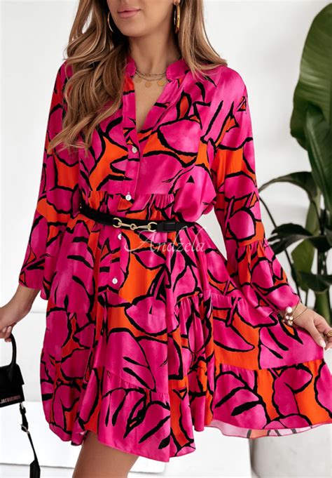 Gemustertes Kleid mit Rüschen Relaxed Sunshine Fuchsia Andżela Online