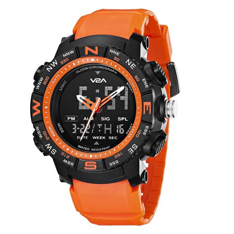 V2a Resin Military Analog Digital 5atm Waterproof Sports Watch With Backlight Alarm Snooze