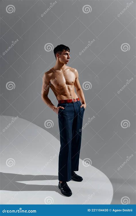 Athletic Male Models In Jeans And Shoes Naked Torso Bodybuilder Fitness