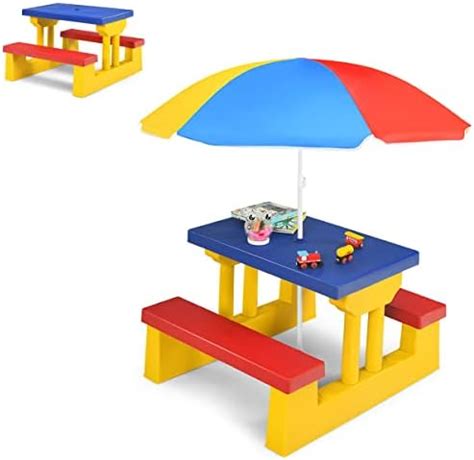 COSTWAY Table De Pique Nique Enfants Avec Parasol Amovible Salon De