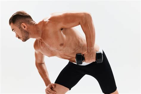 Man Bodybuilder Posing Muscles With Nude Fitness Torso Isolated On