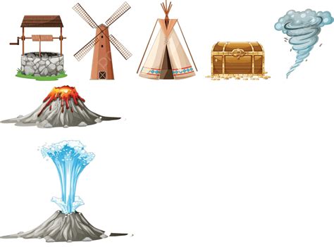 Different Types Of Objects And Clouds Objects Clip Art Elements Vector