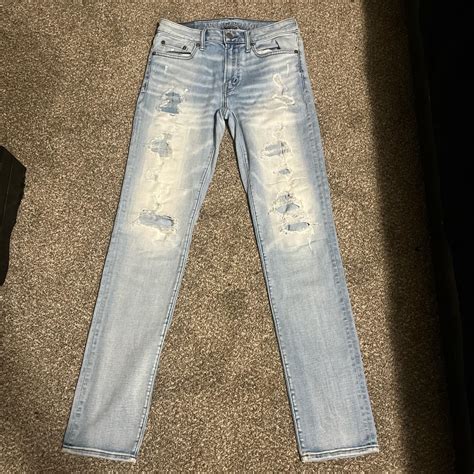 American Eagle Light Blue Ripped Slim Jeans Size Is Depop