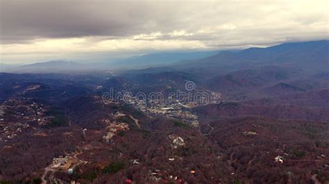 Amazing Aerial Establishing Shot Gatlinburg Tennessee Usa February 2024