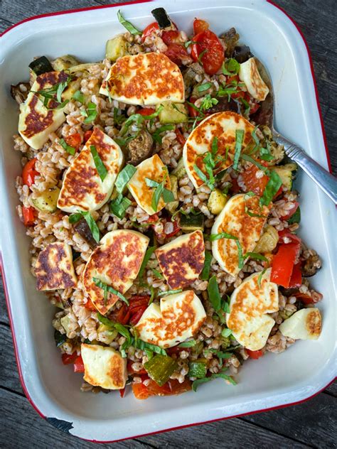 Farro Roasted Vegetables Halloumi Eat Live Travel Write