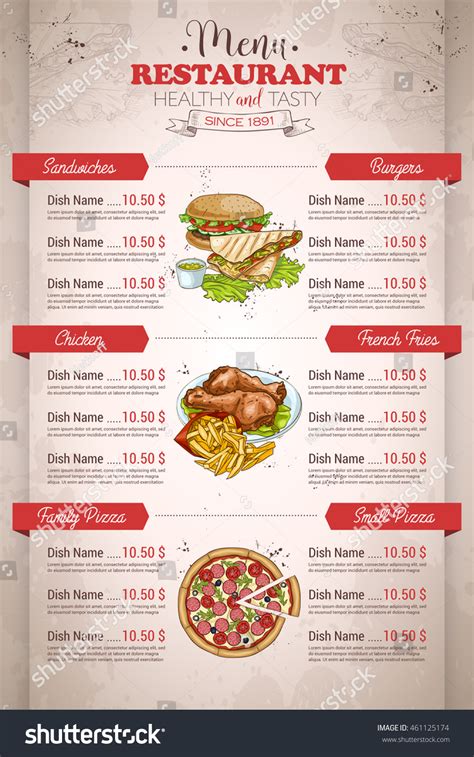 Restaurant Vertical Color Menu Stock Vector Royalty Free 461125174 Shutterstock