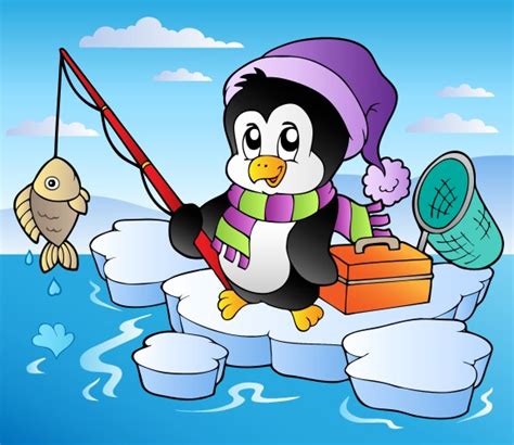 Cartoon Funny Penguin Fishing Royalty Free Vector Image