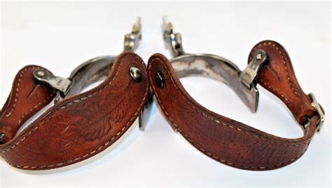 Vintage Pair Of Western Spurs With Leather Spur Straps