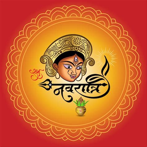 Premium Vector Shubh Navratri Hindi Calligraphy Greeting With Goddess