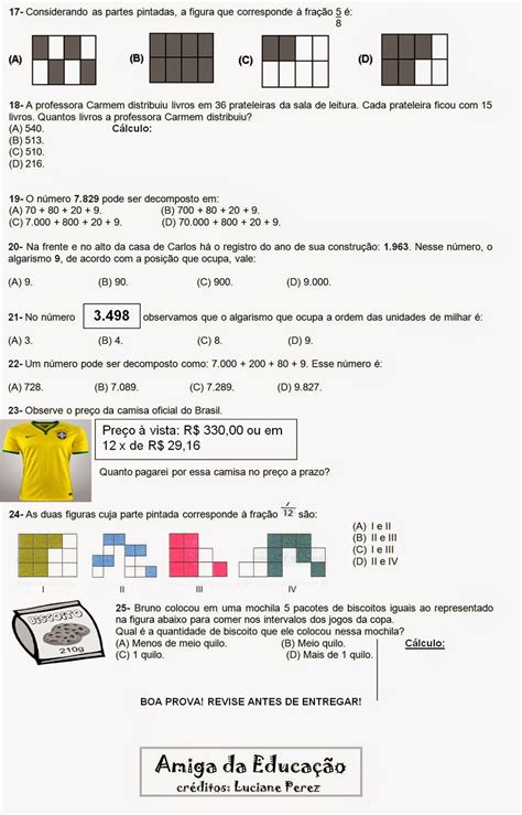 Prova De Matematica 5 Ano Para Imprimir Braincp