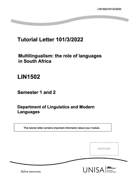 Tutorial Letter 101 LIN1502 Unisa Studocu