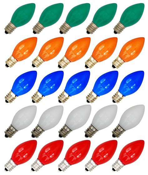 25 Pack C7 Multicolor Christmas Replacement Light Bulbs C7 Steady