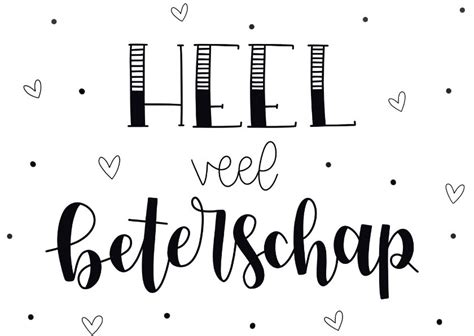 Lieve Beterschapskaart Met De Tekst Heel Veel Beterschap In Handletteringstijl Met Hartjes