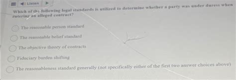 Solved ListenWhich Of The Following Legal Standards Is Chegg