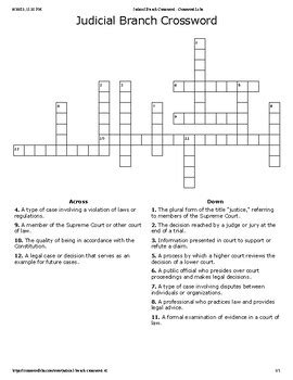 Judicial Branch Crossword By Curt S Journey TPT