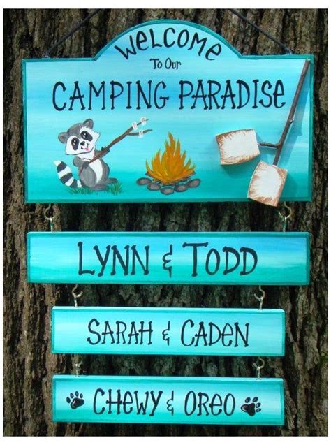 Welcome To Our Camping Paradise Campsite Raccoon Fire Camping Sign With