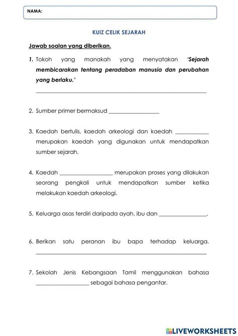 Kuiz Sejarah Tahun Worksheet Live Worksheets 59 Off