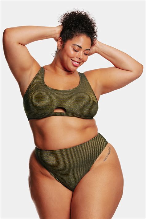 Ribbed Keyhole Bralette High Waist Plus Size Bikini Set