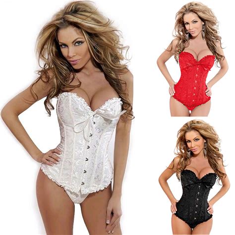 Womens Top Sexy Lace Up Boned Plus Size Overbust Corset Bustier