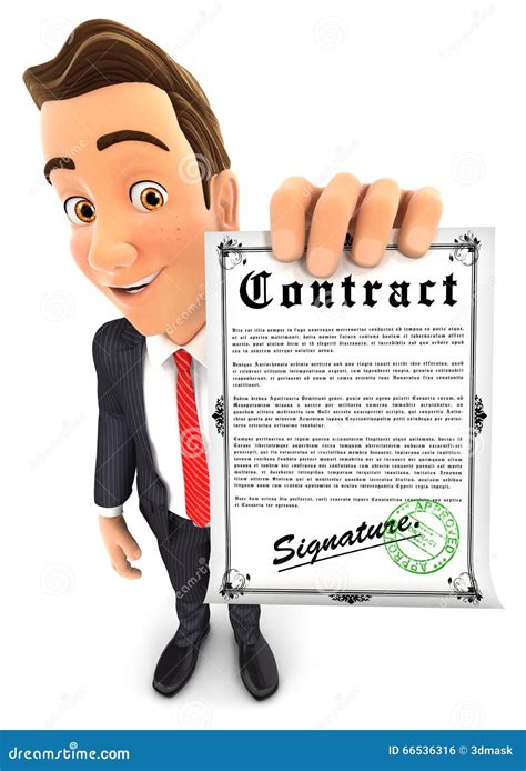 3d Businessman Holding Signed Contract Stock Illustration Image 66536316