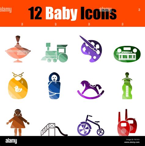 Baby Icon Set Flat Color Ladder Design Vector Illustration Stock