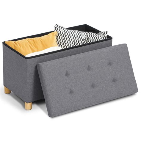 Banc Coffre De Rangement En Tissu Gris 76 Cm ID Market