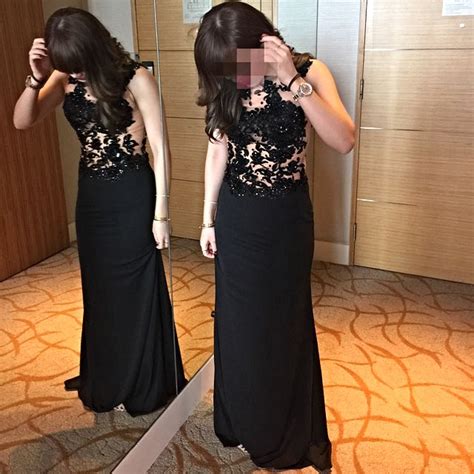 Black Beaded Floral Evening Gown With Nude Mesh Women S Fashion Dresses Sets Evening