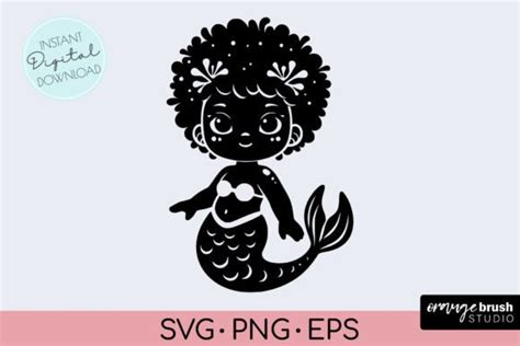 Black Mermaid SVG | Cute Mermaid SVG Graphic by Orange Brush Studio ...