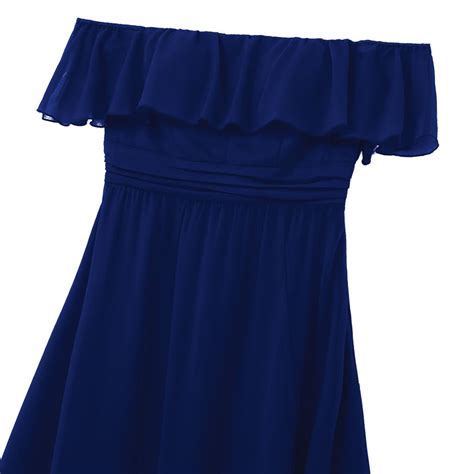 Buy Ladies Off Shoulder Ruffled Waist Side Split Chiffon Long