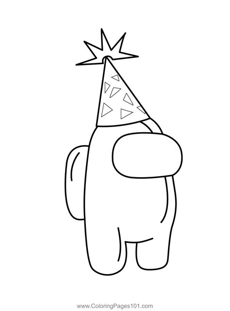 Party Hat Among Us Coloring Page for Kids - Free Among Us Printable ...